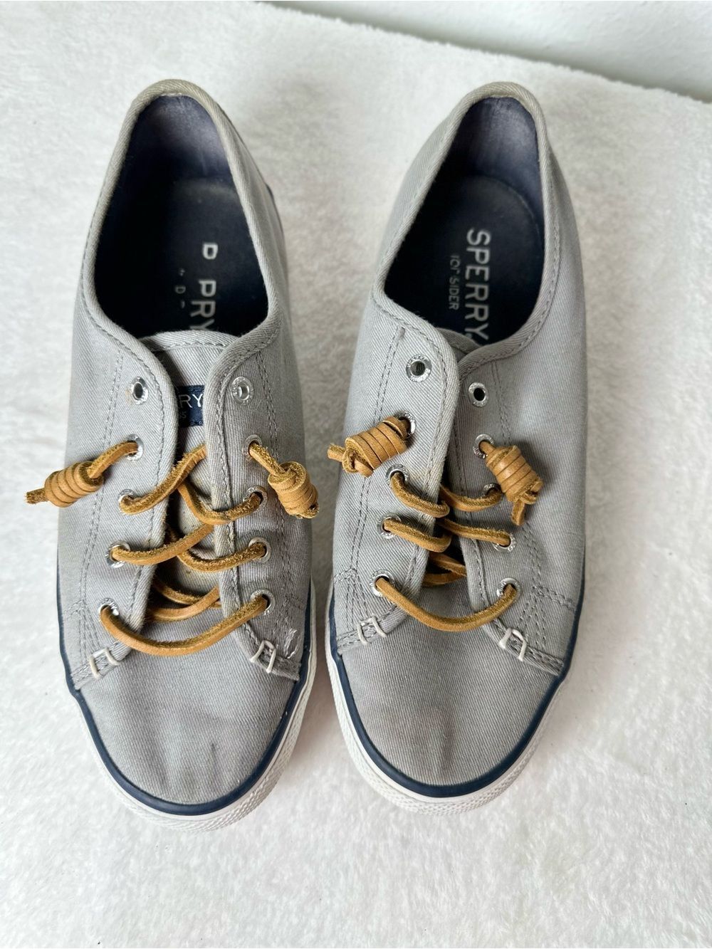Sperry Top-Sider Pier View Gray Canvas Low-Top Sneakers with Tan Laces Size 7.5 - Picture 2 of 12